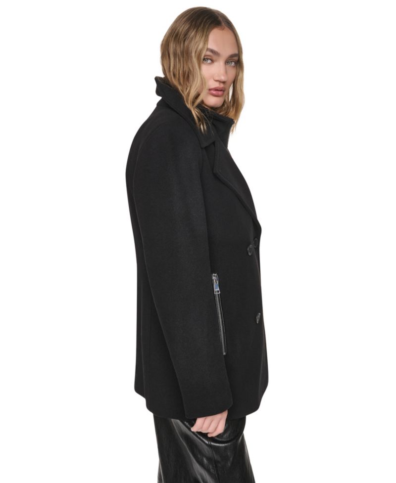 Women's Double-Breasted Long-Sleeve Wool-Blend Peacoat