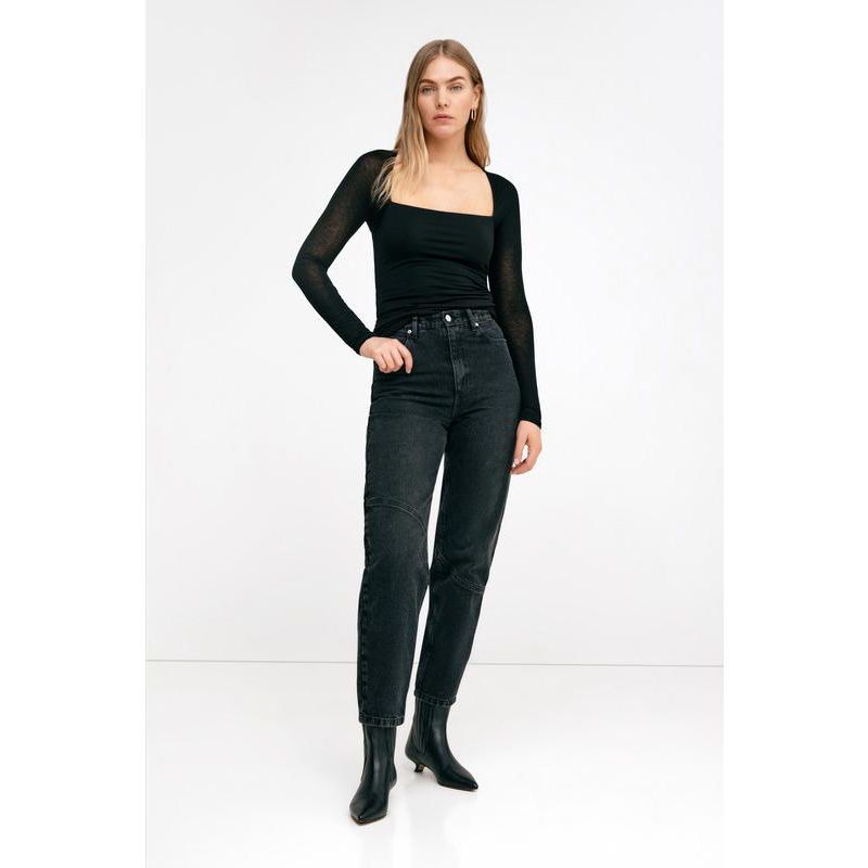 Women's Lonnie Fitted Jersey Top with Sheer Raglan Sleeves