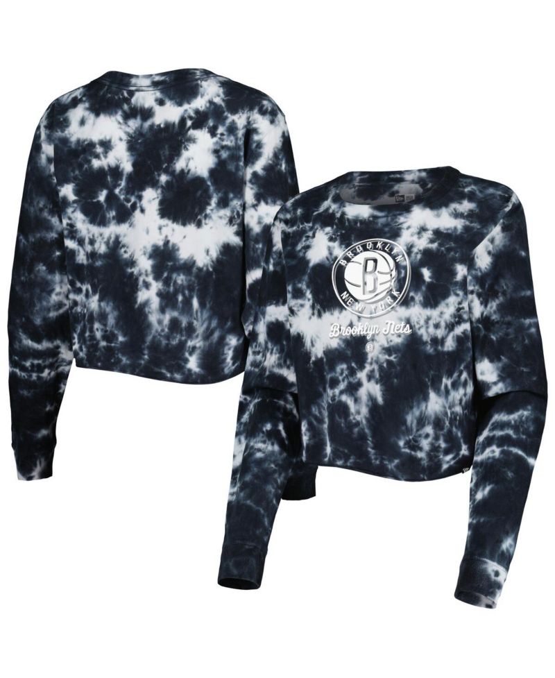 Women's Black Brooklyn Nets Tie Dye Cropped Long Sleeve T-shirt