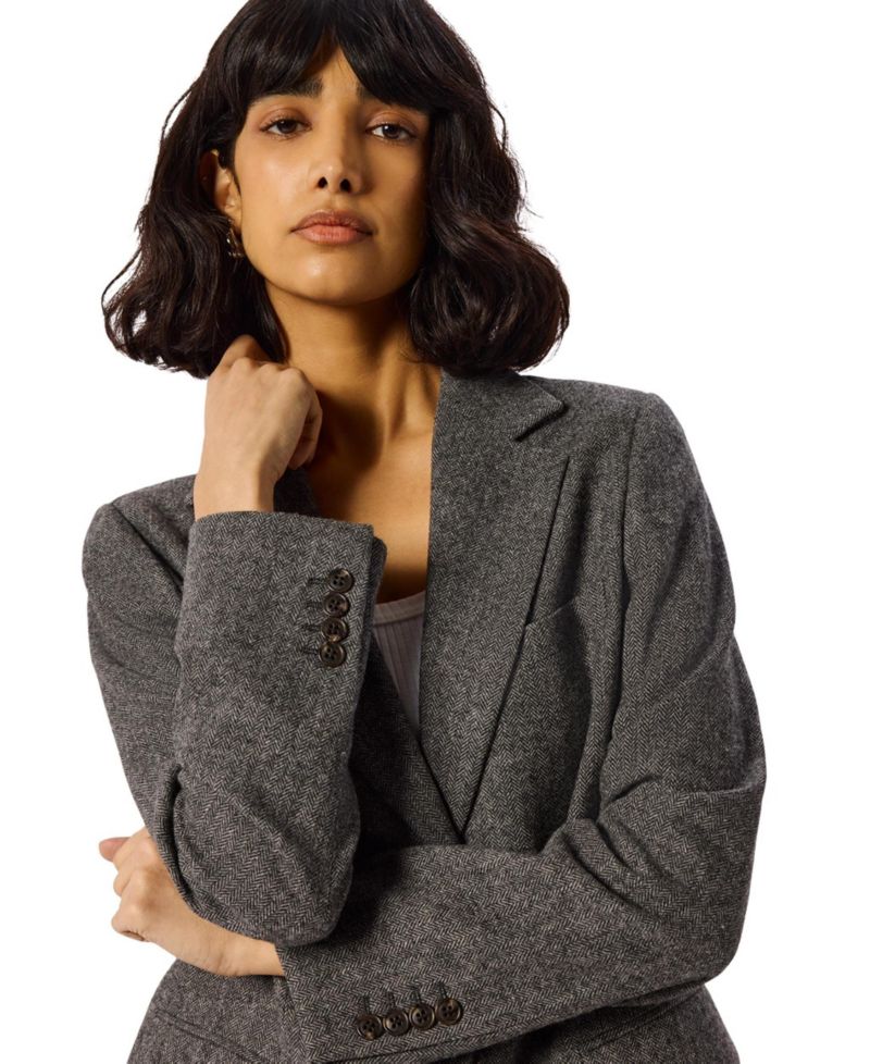 Women's Herringbone Mandarin-Collar Blazer