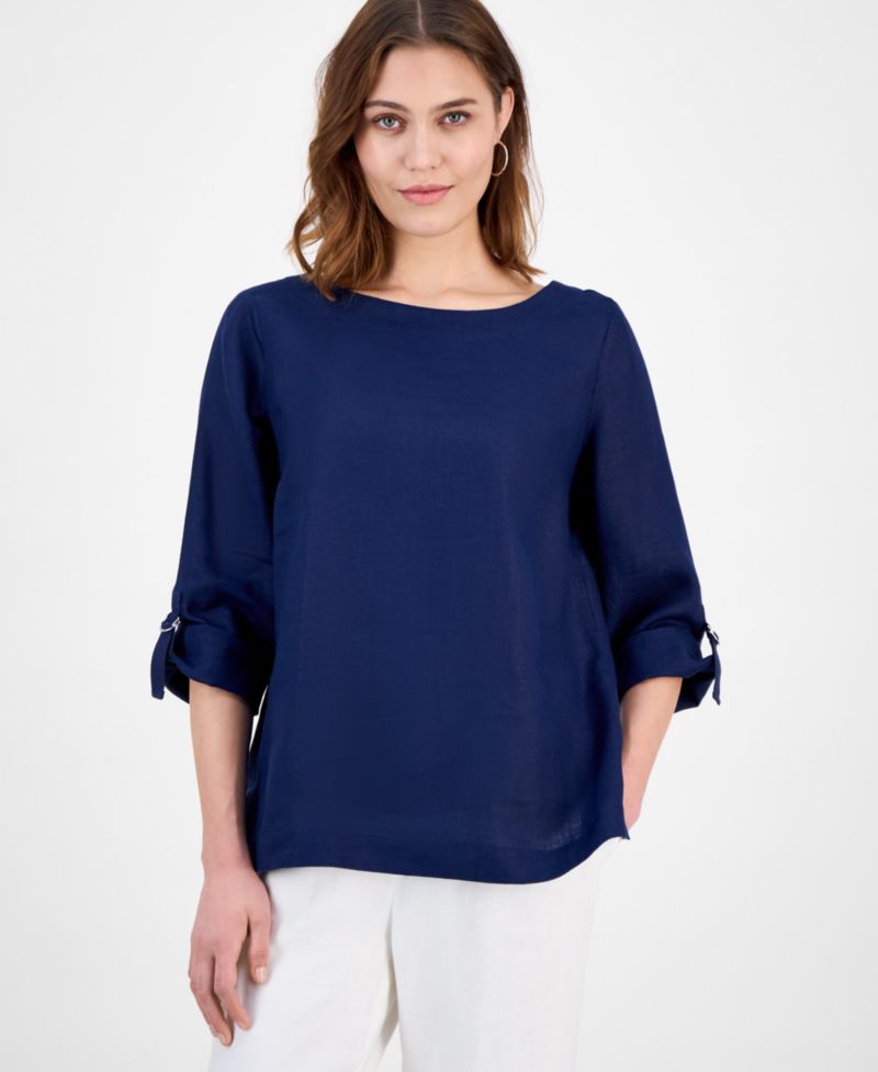 Petite 100% Linen Cuffed Top