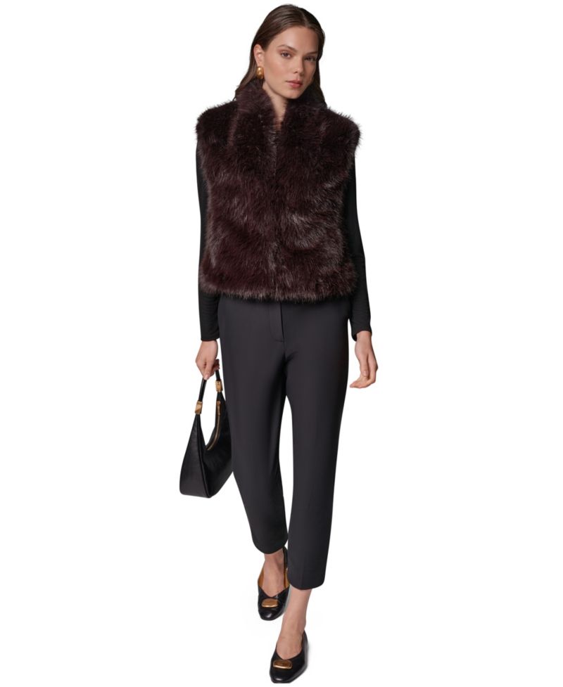 Petite Faux Fur Sleeveless Collared Vest