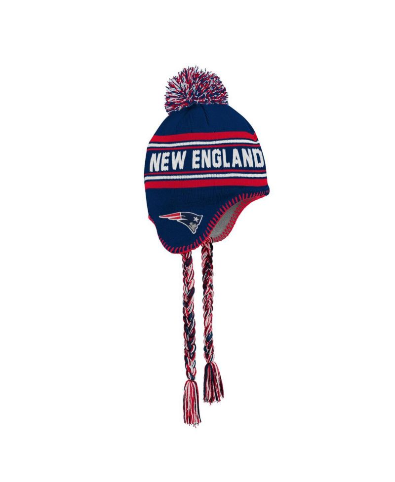Big Boys and Girls Navy New England Patriots Jacquard Tassel Knit with Pom Hat
