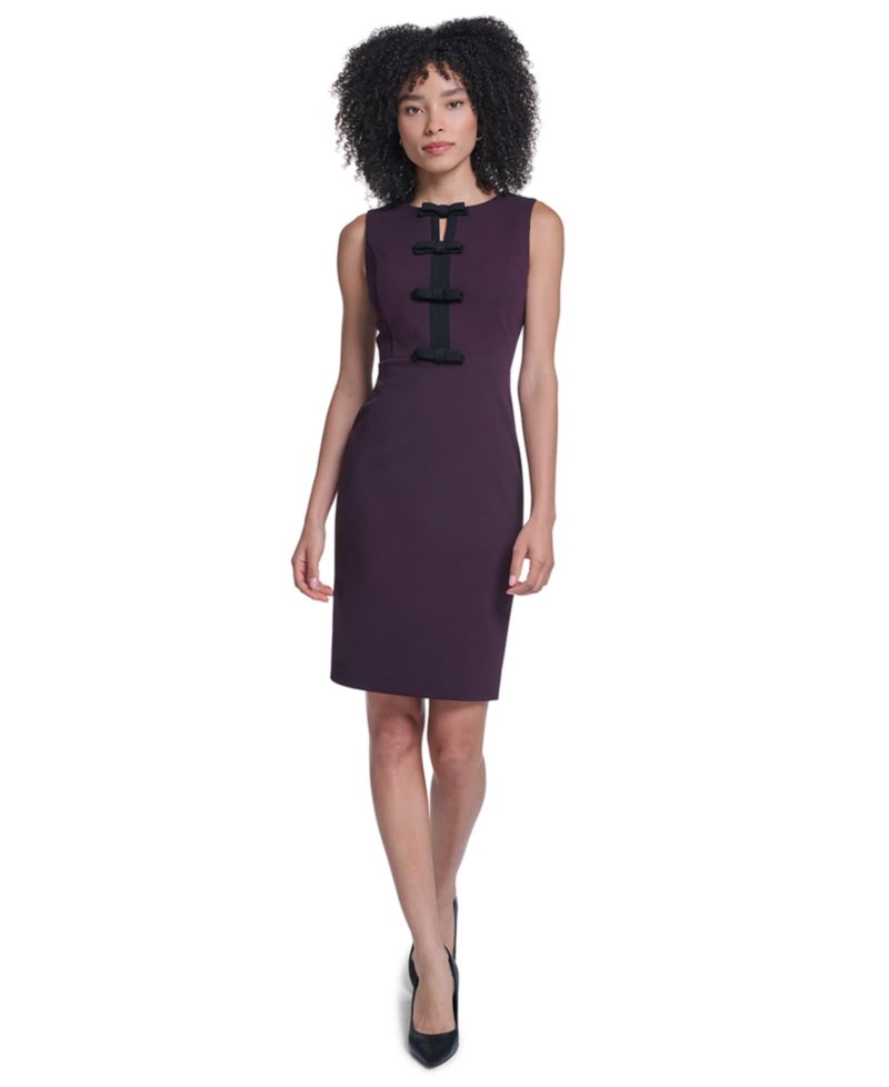 Women's Sleeveless Scuba Crepe Bow Sheath Dress