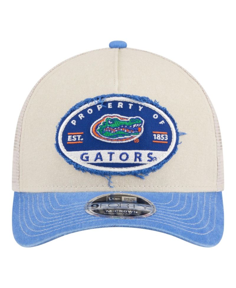 Men's Stone/Royal Florida Gators Frayed Patch 9FORTY M-Crown A-Frame Trucker Adjustable Hat