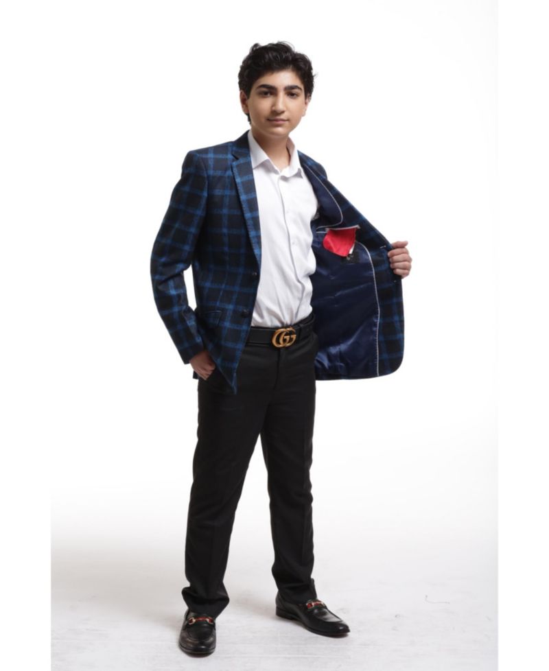 Boys Navy Slim Fit Wild Plaid Jacket