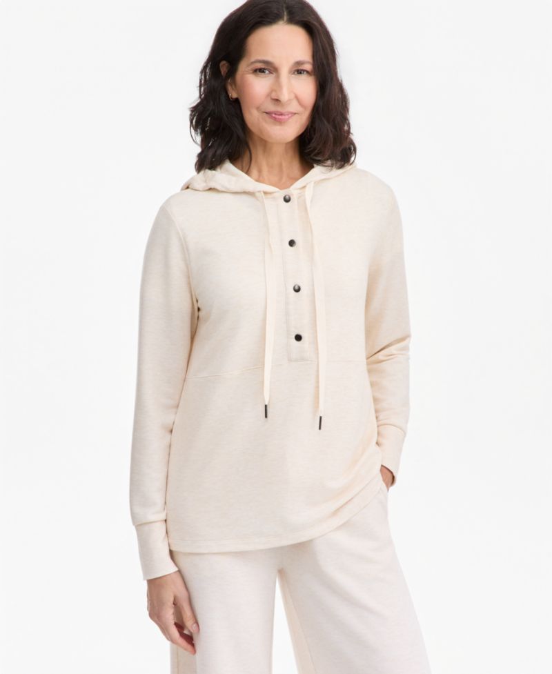 Petite LuxLounge French Terry V-Neck Hoodie with Drawstring