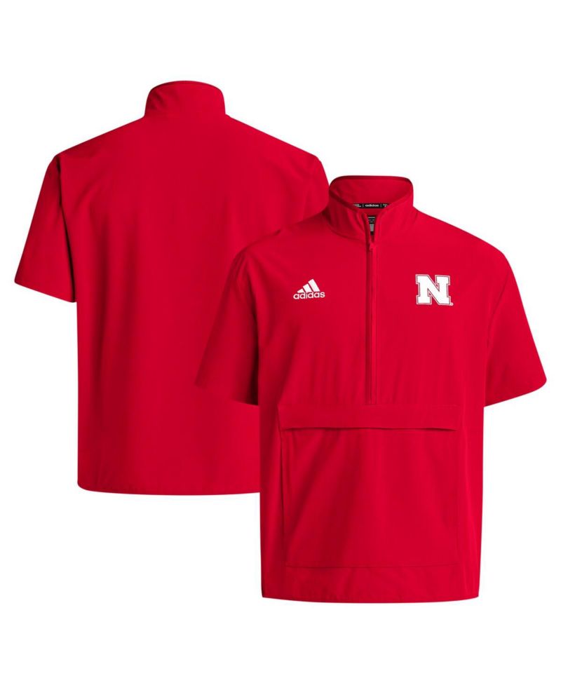Men's Scarlet Nebraska Huskers Coaches Sideline Half-Zip Short Sleeve Jacket