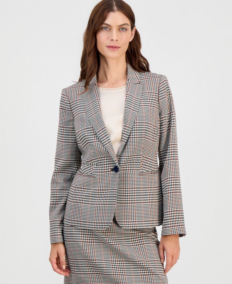 ASL Petite Plaid One-Button Blazer