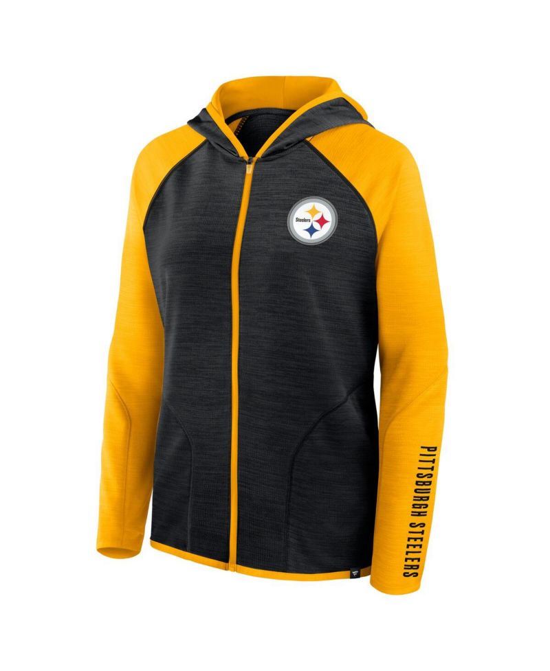 Women's Black/Gold Pittsburgh Steelers Redzone End Around Pass Raglan Full-Zip Hoodie