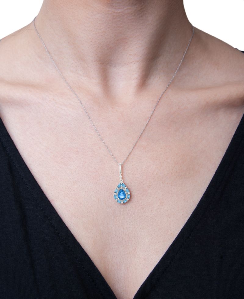 BLue Topaz (1-1/2 ct. t.w.) and White Topaz (1/6 ct. t.w.) Teardrop 18" Pendant Necklace (1 ct. t.w.) in Sterling Silver