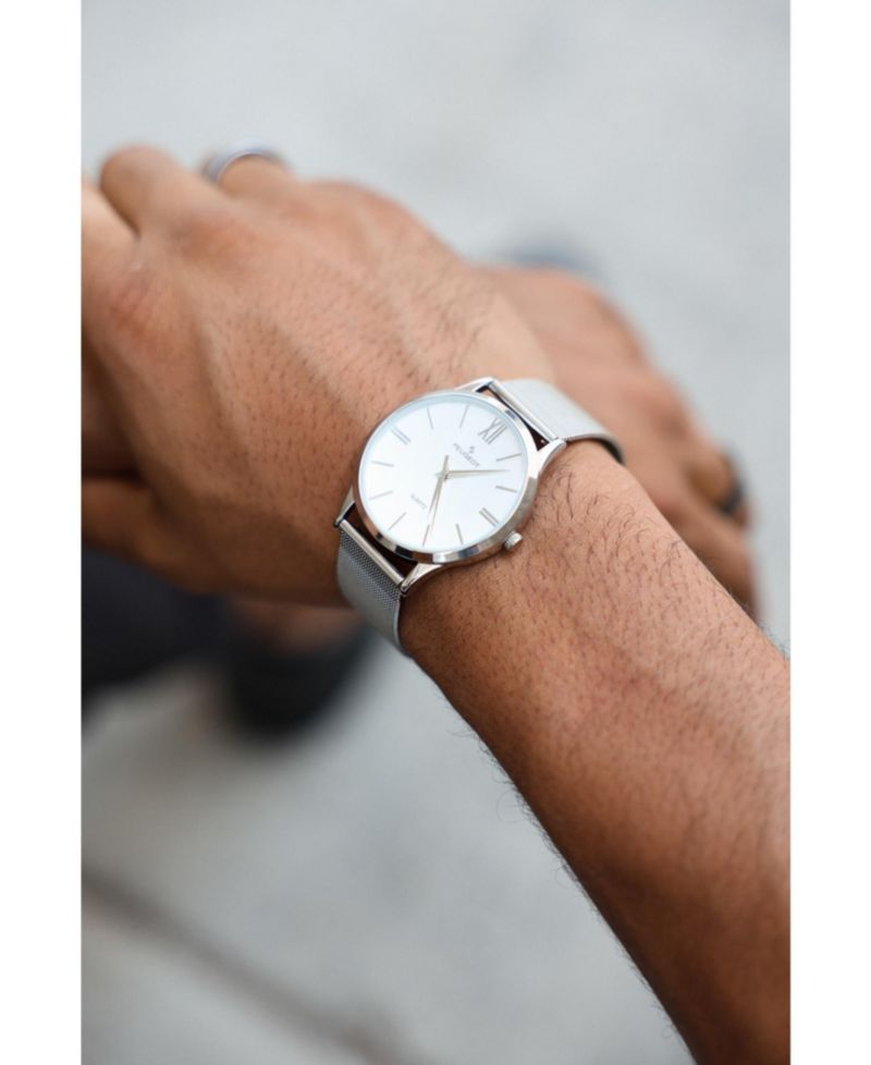 Men's 40mm Silver Dial Slim Case Stainless Steel Mesh Watch
