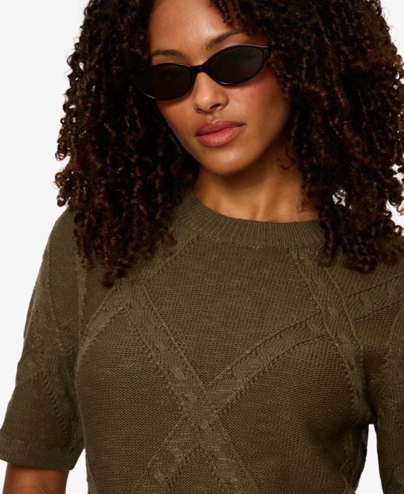 Petite Short-Sleeve Cotton Sweater T-Shirt