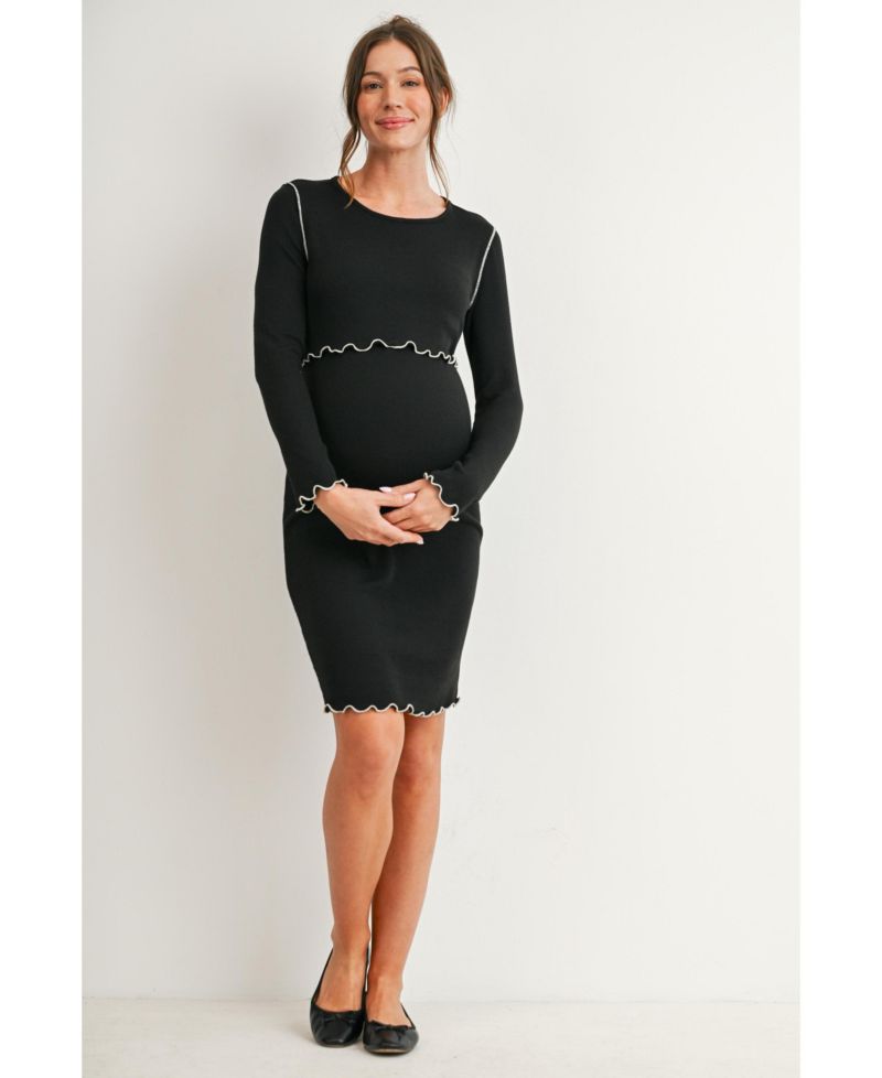 Maternity Ribbed Nursing Long-Sleeve Dress