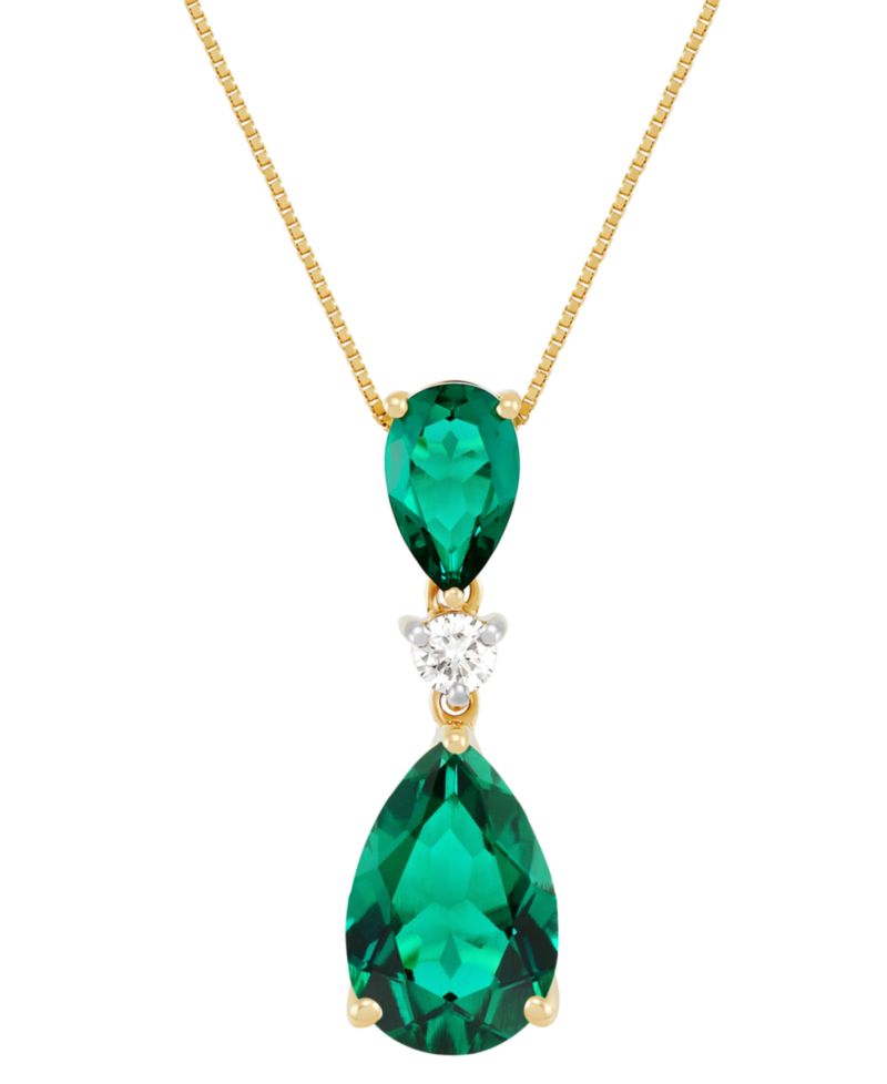Lab-Grown Emerald (3-1/3 ct. t.w.) & Lab-Grown Diamond (1/8 ct. t.w.) 18" Pendant Necklace in 14k Gold