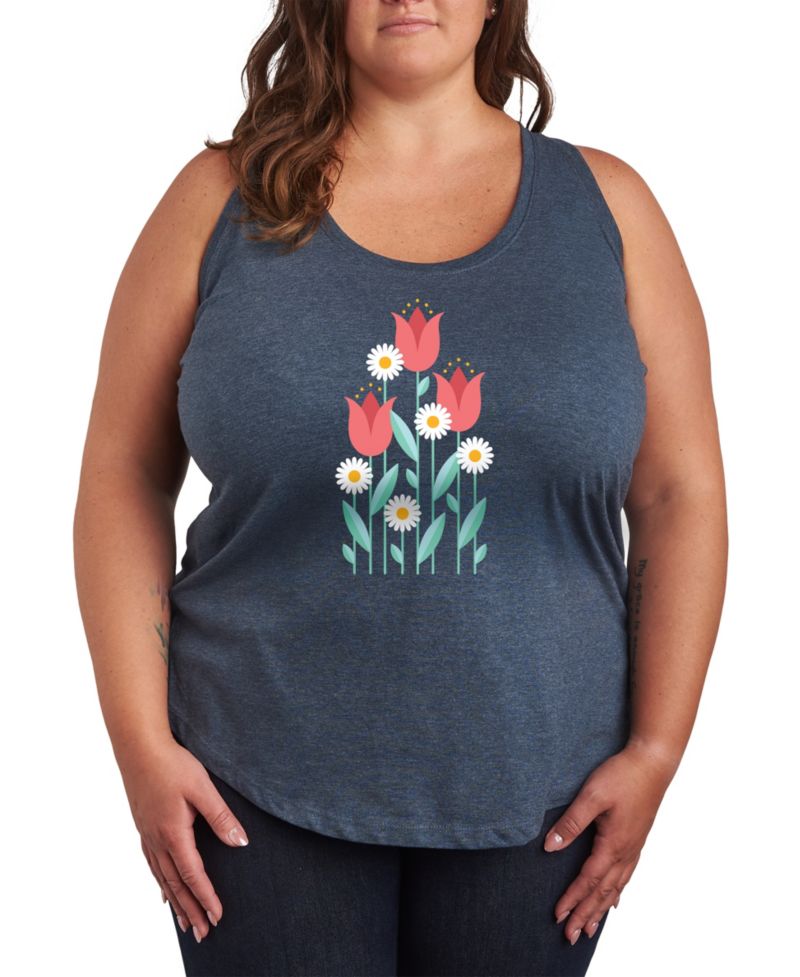 Plus Size Red Flowers Graphic Tank Top