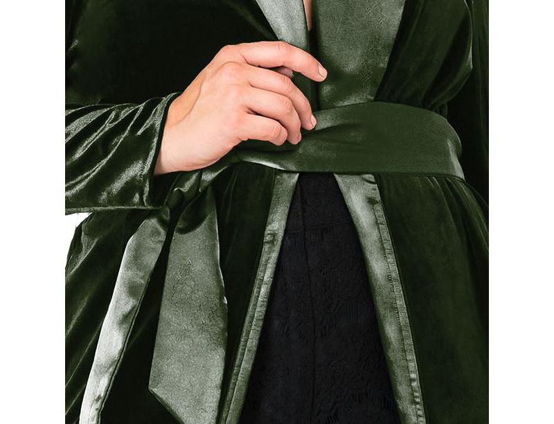 Plus Size Velvet Wrap Satin Belt Long Coat