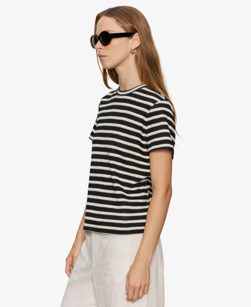 Petite Striped Crewneck Textured T-Shirt
