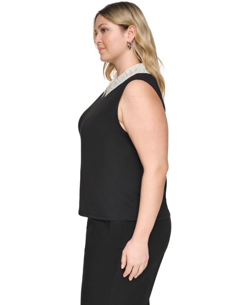 Plus Size Imitation Pearl Collar Knit Top