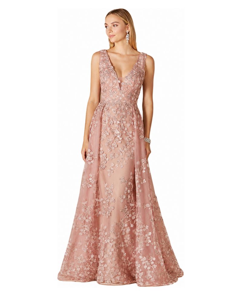 Women's Floral Applique Overskirt Dress