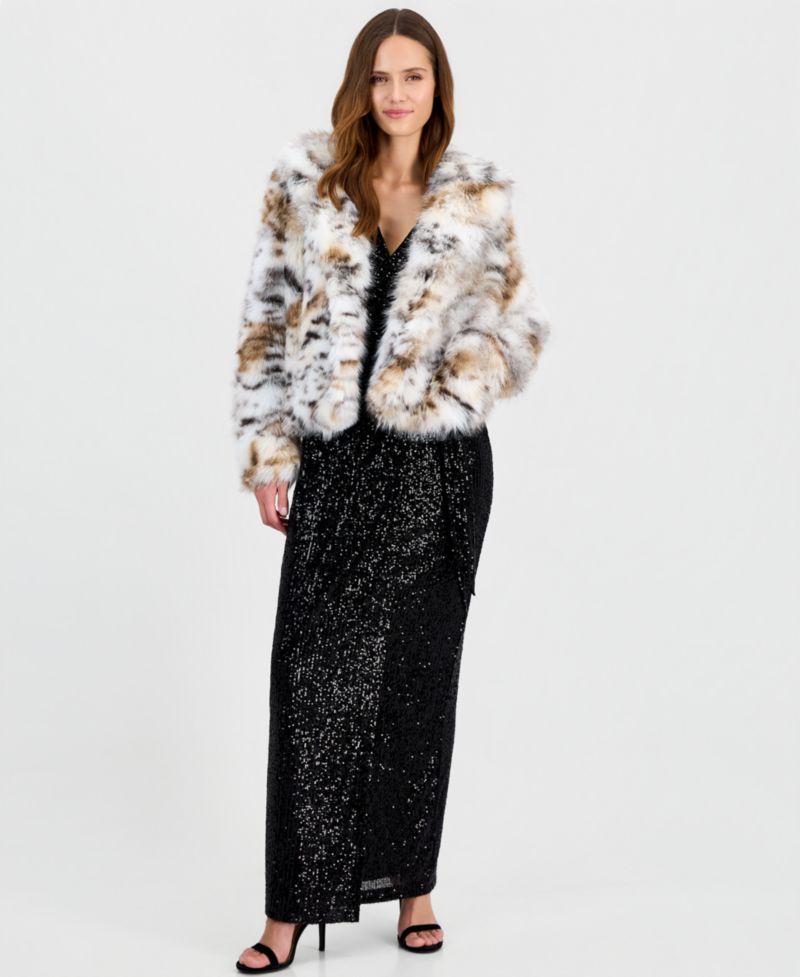 Women's Cropped Animal-Print Faux-Fur Jacket