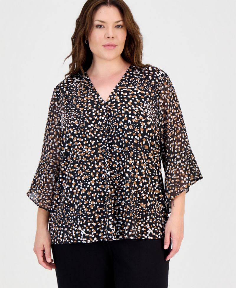 Plus Size Ruffle-Cuff V-Neck Top