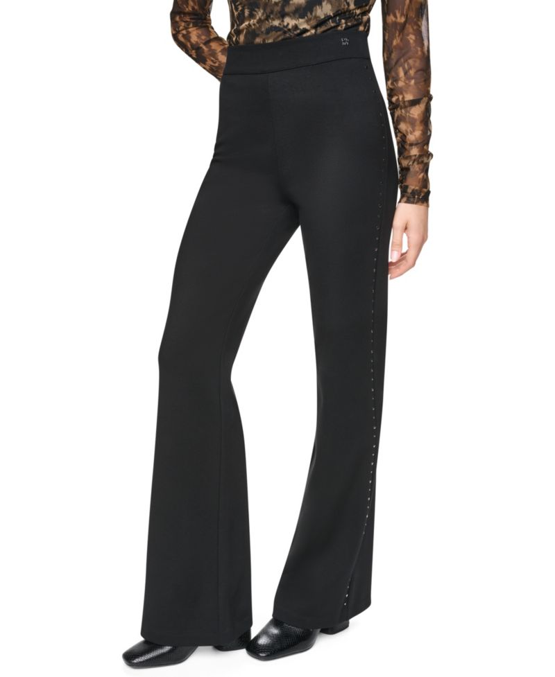 Women's Stud Detail Pull-On Wide-Leg Ponte Pants