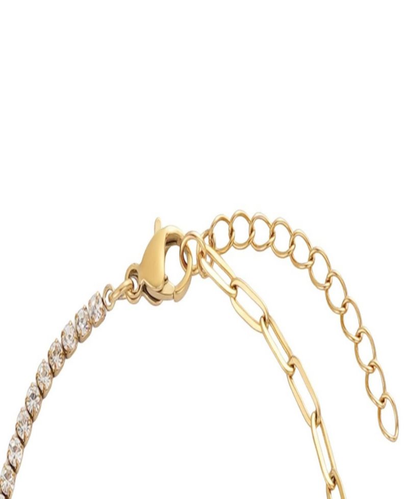 Tarnish Resistant Gold Crystal Half Tennis and Paperclip Chain Bracelet