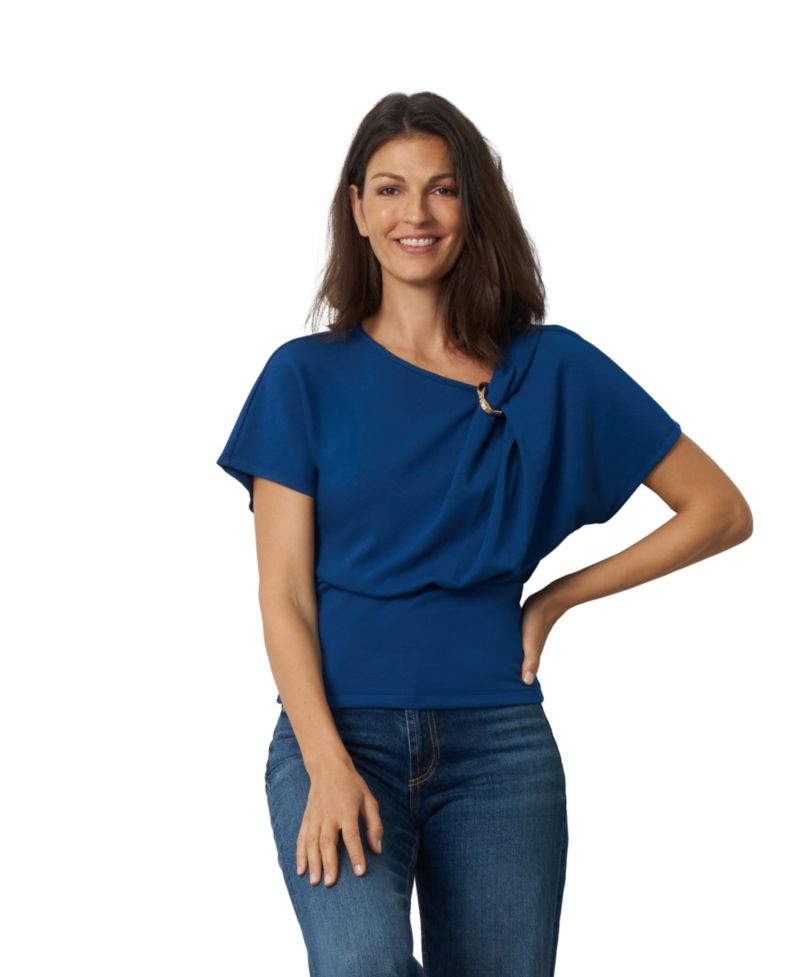 Women's Asymmetrical Dolman Top with Metal Ring Detail