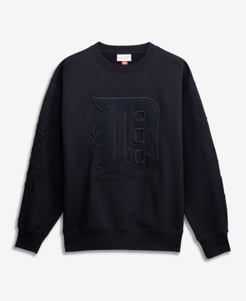 Men's Black Detroit Tigers Phantom Fleece Crewneck Sweatshirt