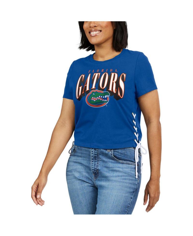 Women's Royal Florida Gators Side Lace-Up Modest Crop T-Shirt