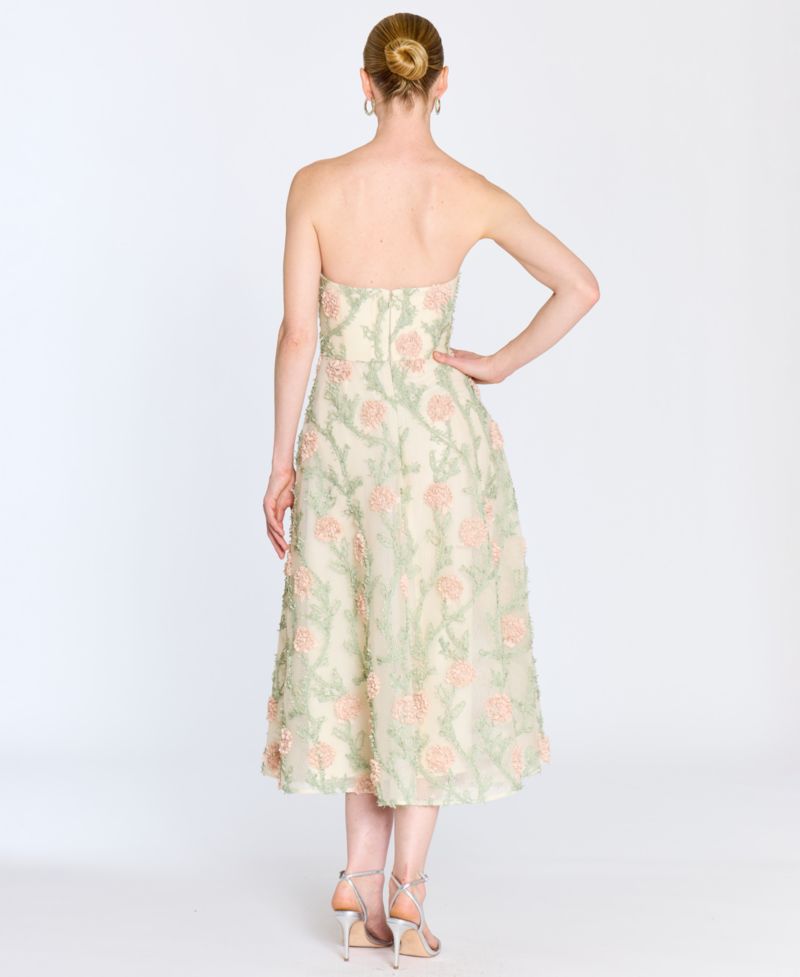 Women's Midi Strapless 3D Floral Embroidery Dress