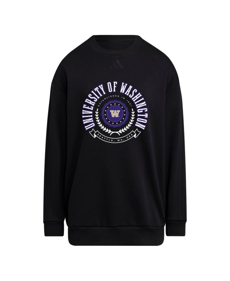 Women's Black Washington Huskies Oversized Crewneck Pullover Sweatshirt