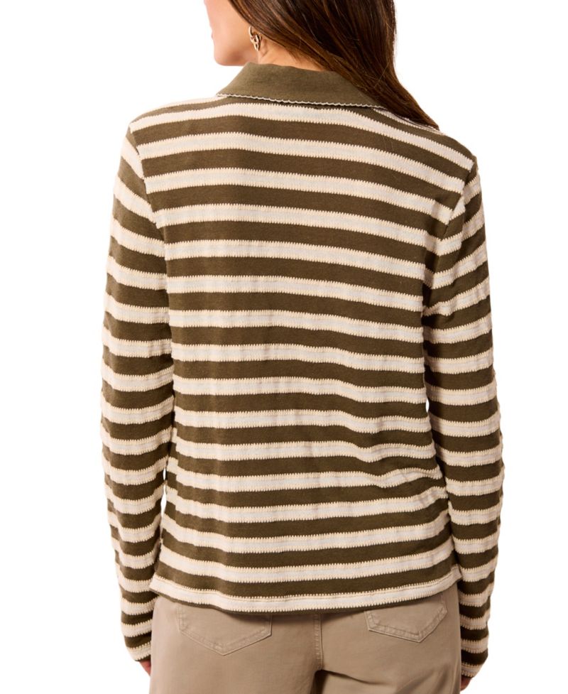 Women's Paisley Park Long-Sleeve Point-Collar Jacquard-Stripe Polo Shirt