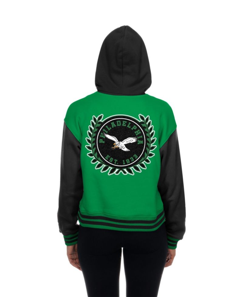 Women's Kelly Green Philadelphia Eagles Throwback Full-Snap Hooded Jacket