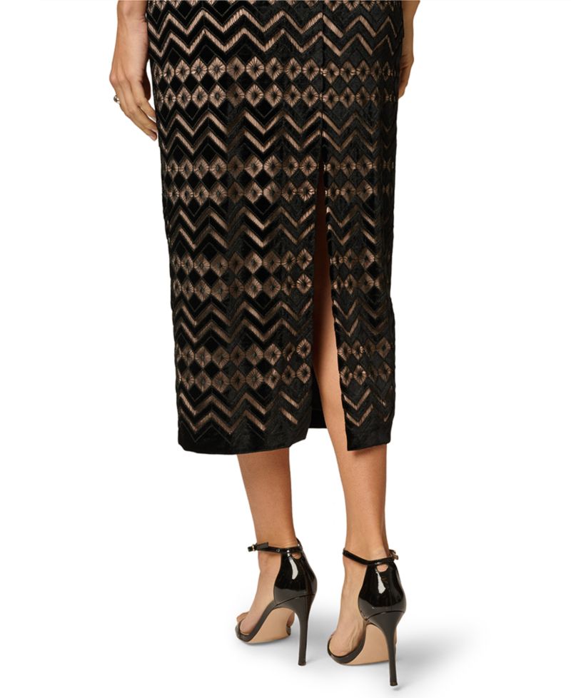 Women's Geometric Velvet Strapless Midi Dress