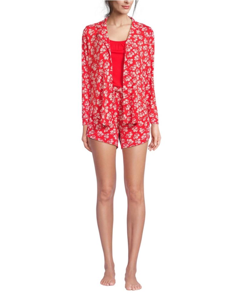Women's Cooling 3 Piece Pajama Set - Long Sleeve Top Cami and Shorts