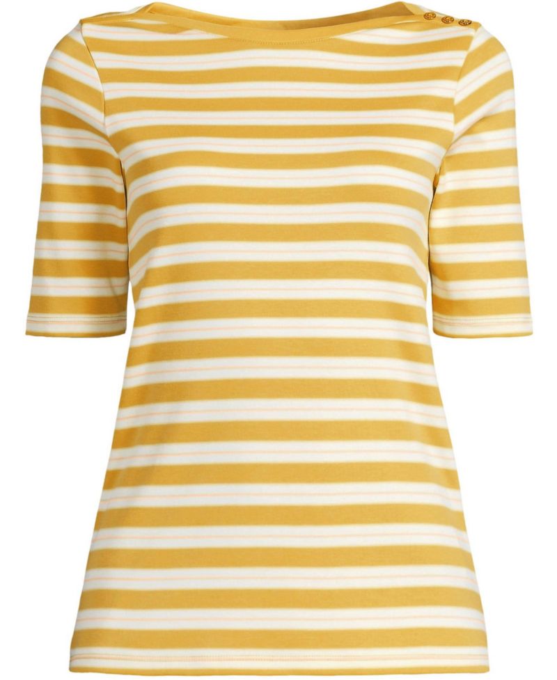 Women's Supima Cotton Elbow Sleeve Boatneck Button Shoulder Tee