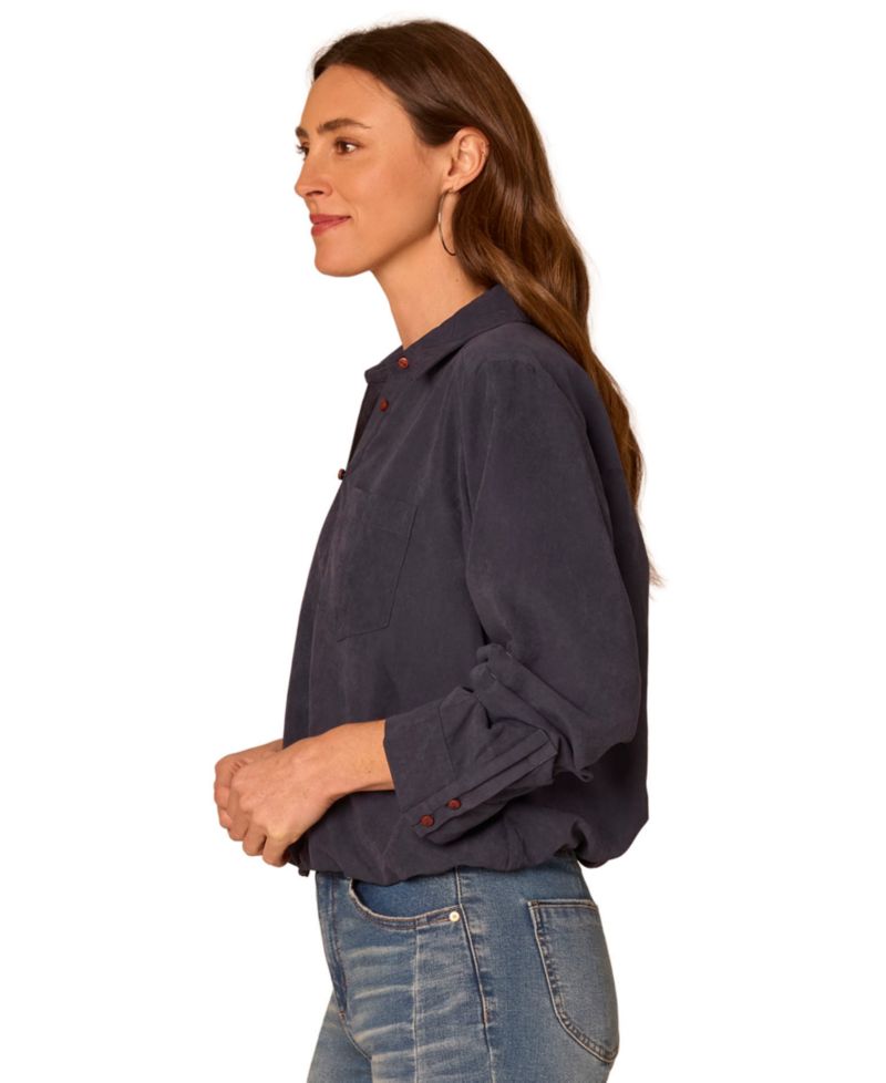 Petite Ruched-Sleeve Bubble-Hem Shirt