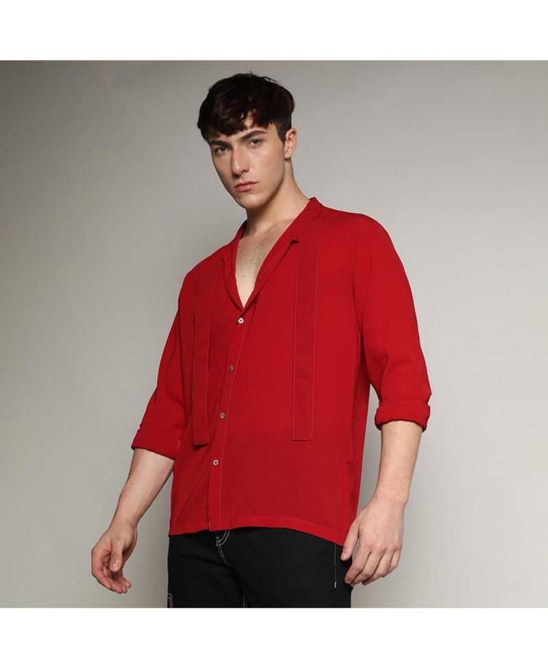 Men's Crimson Red Slash Collar Shirt