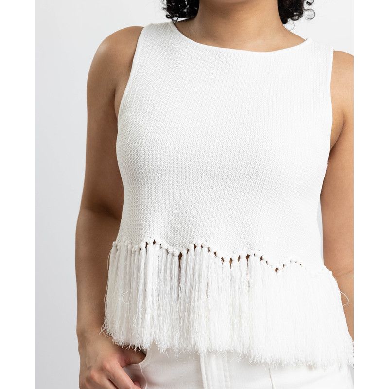 Women's Tanja Scoop Neck Fringe Peplum Sleeveless Knit Top