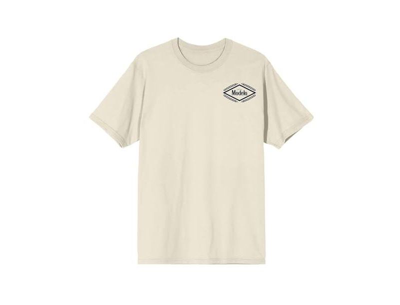 Men's Diamond Frame & Brush Stroke Logos Crew Neck Short Sleeve Natural T-shirt