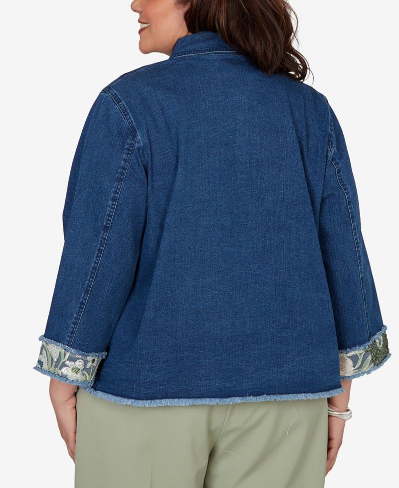 Plus Size Sequin Embellished Stretch Denim Jacket