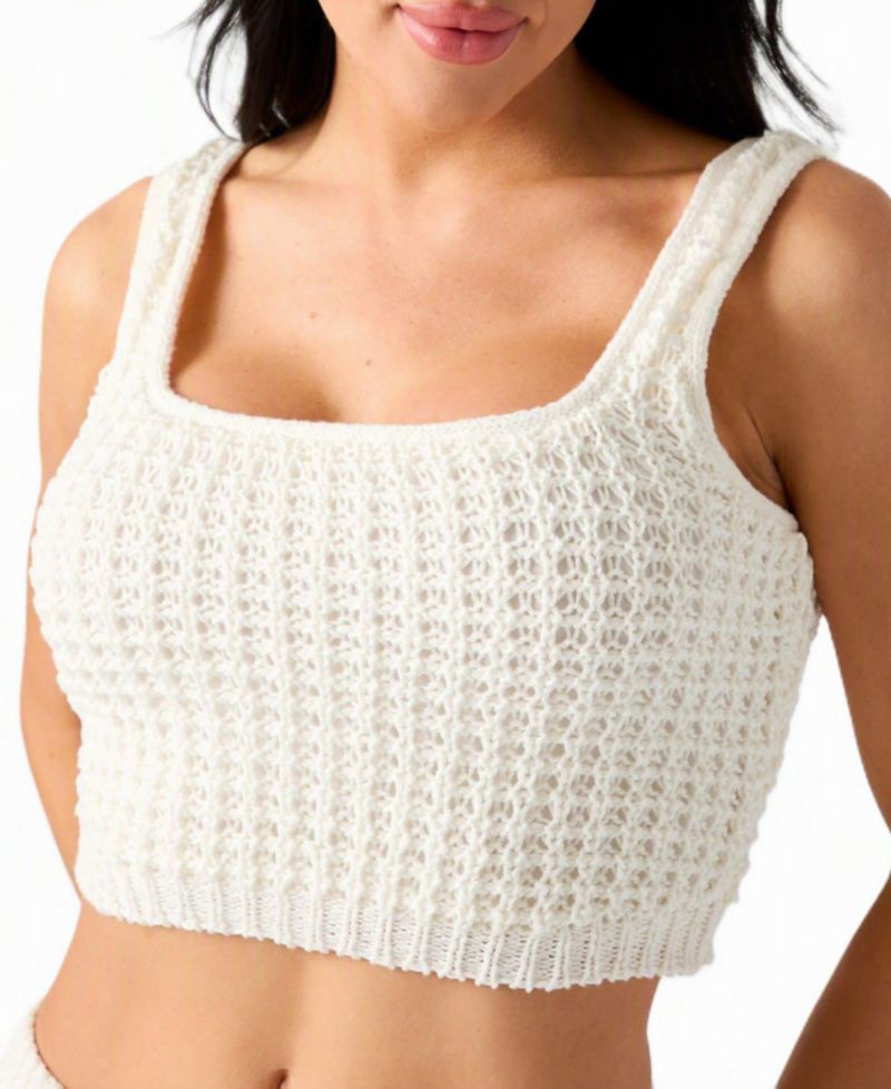 Women's Remi Square-Neck Sleeveless Crop Cotton-Blend Sweater Tank