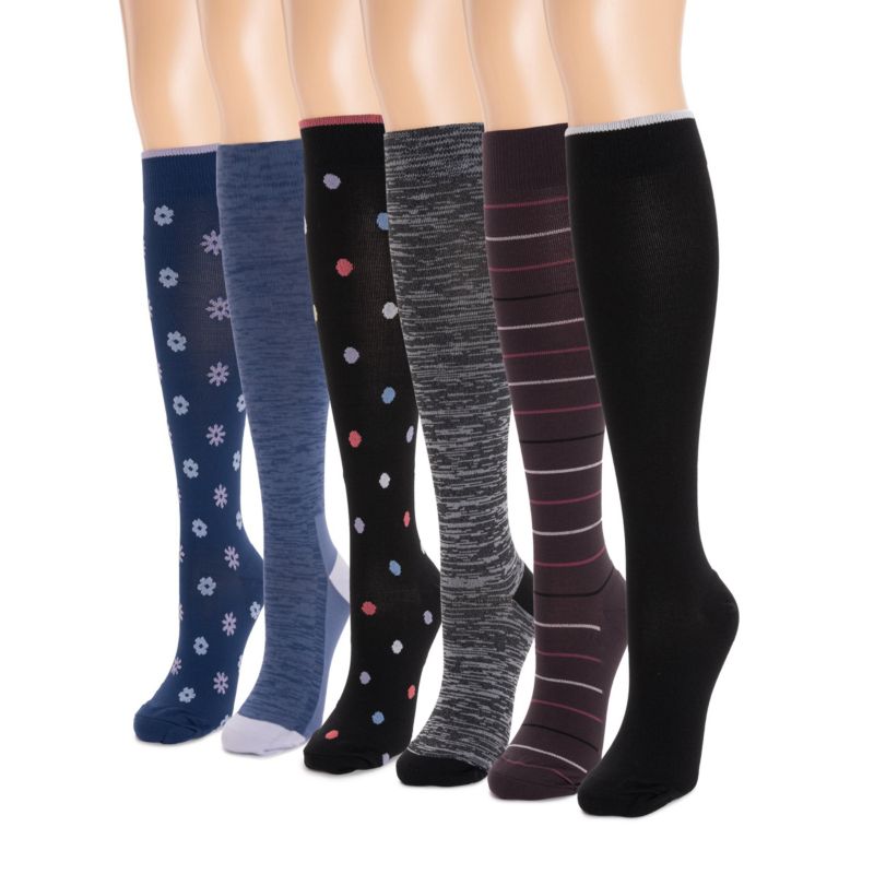 Women's 6 Pack Nylon Compression Knee-High Socks