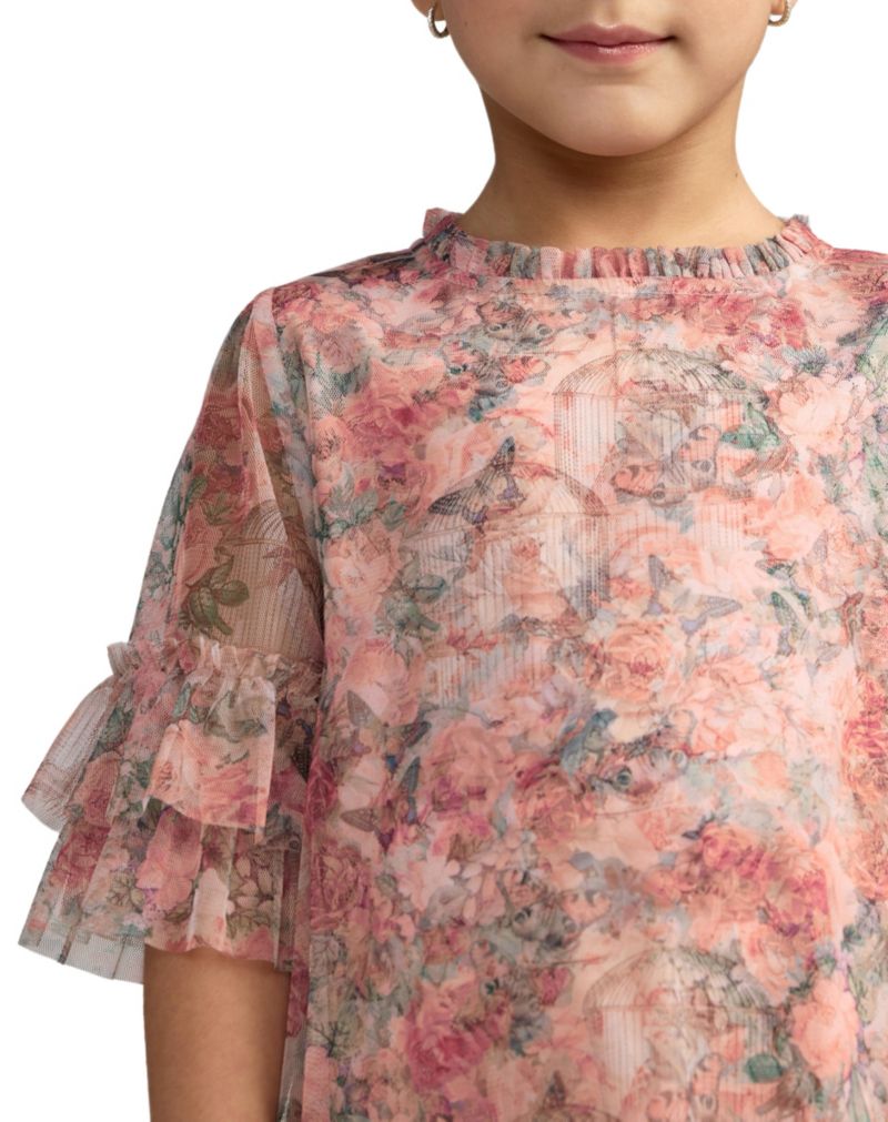 Big Girls Floral Printed Short Sleeve Ruffle Dress