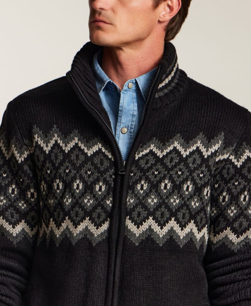 Men's Sherpa-Lined Full Zip Mock Neck Sweater Jacket