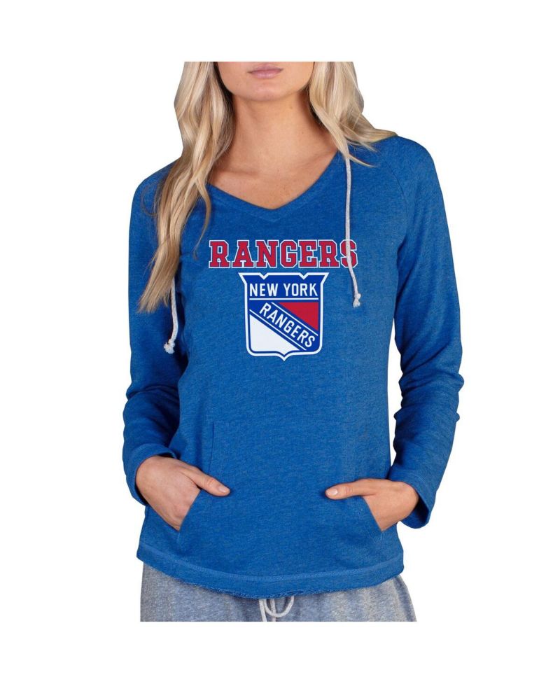 Women's Royal New York Rangers Mainstream Terry Tri-Blend Long Sleeve Hooded Top