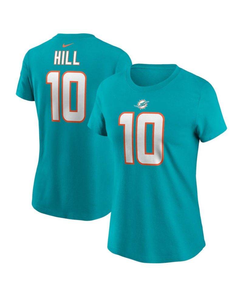 Women's Tyreek Hill Aqua Miami Dolphins Player Name and Number T-shirt