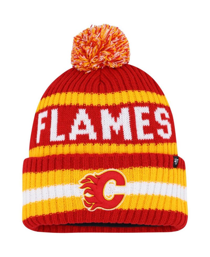 Men's Red Calgary Flames Bering Cuffed Knit Hat with Pom
